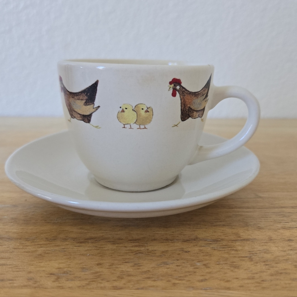 Vintage Chicken Festival Coffe Tea Cup and Saucer set by Jet and Company Rustic‎